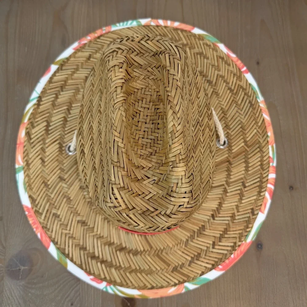 Binky Bro BNKY Toddler Straw Lifeguard Sun Hat Brown Floral Tropical Print Beach